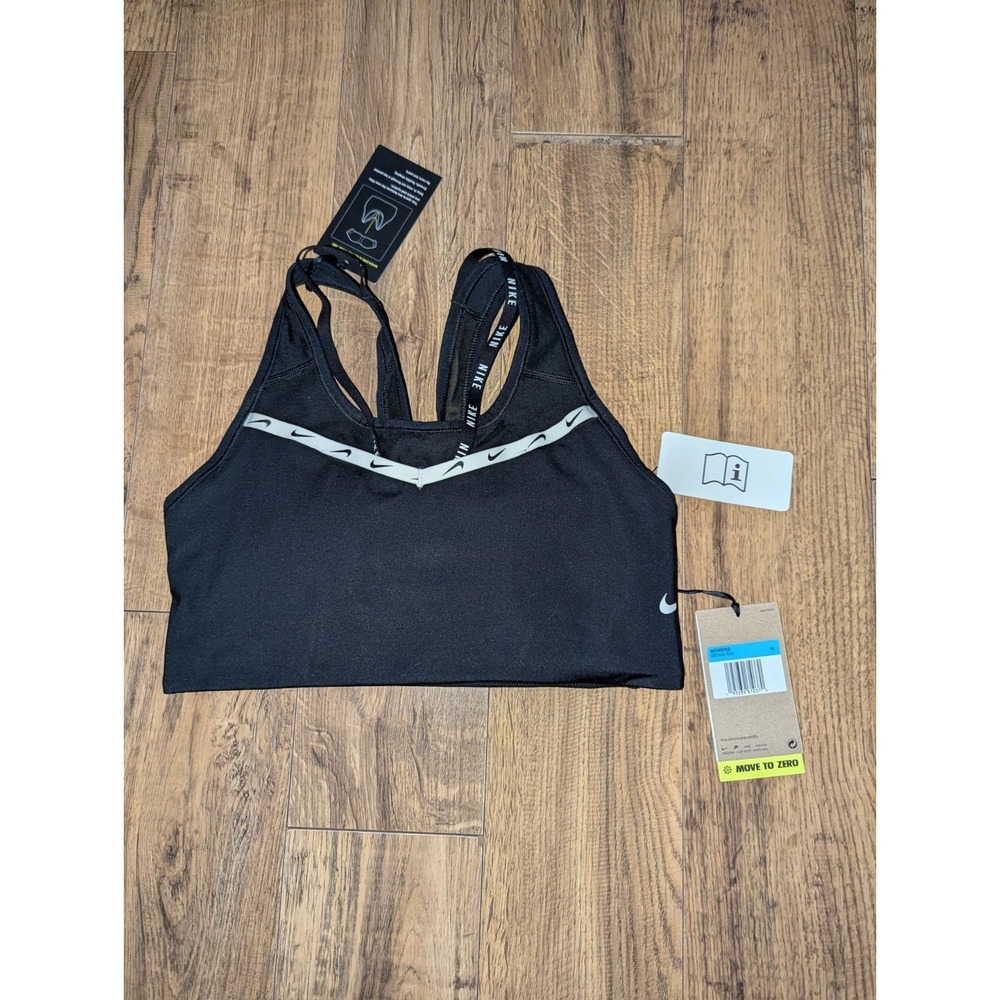 Nike Dri-Fit Swoosh Strappy Logo Sports Bras Women Medium Black, White - Picture 4 of 7